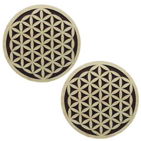 Wooden Grid Double Layer Flower of Life 25cm Set Of 2 un
