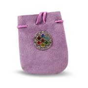 SUEDE BAG PURPLE-CHAKRA FLOWER OF LIFE  3.25" x 2.75"
