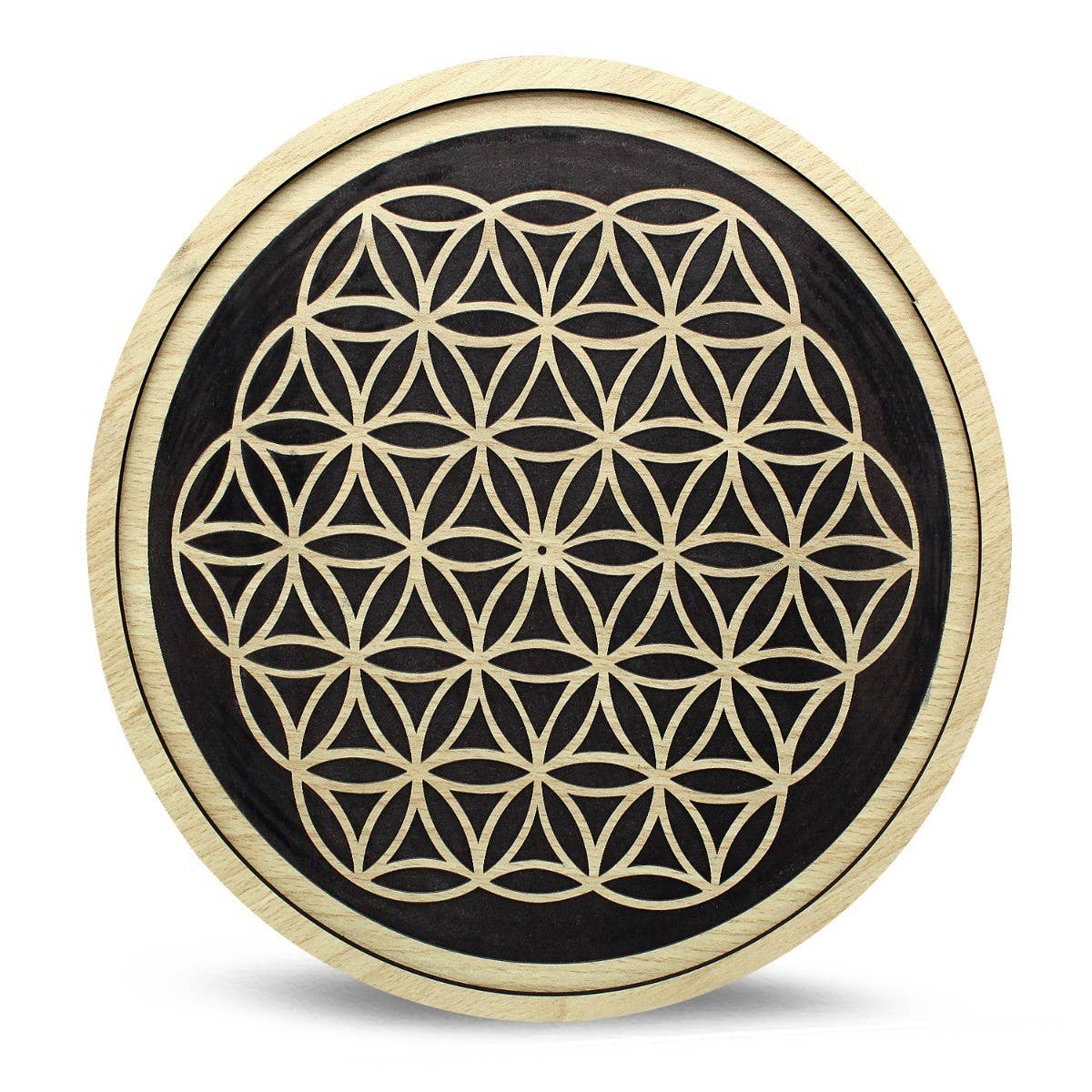 Wood Crystal Grid Tray Flower of Life Reverse 15 cm Set of 2