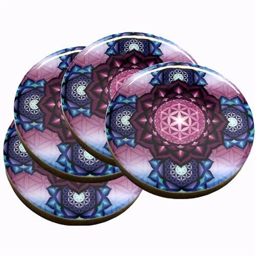 FLOWER OF LIFE  WOOD COASTER SET OF 4