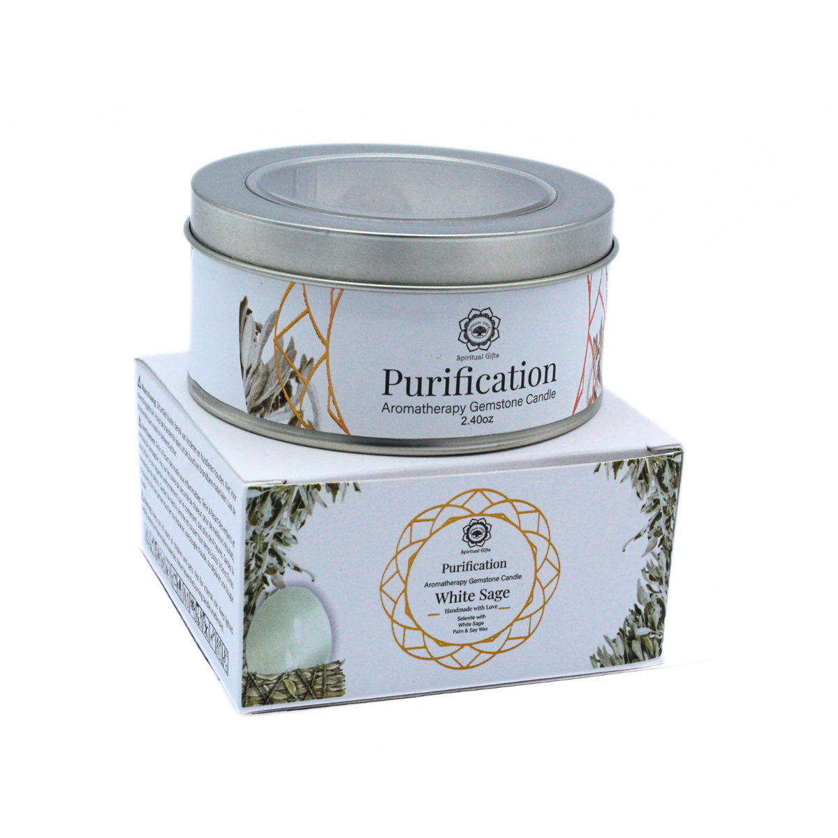 Green Tree Gemstone Candle Purification White Sage 70g