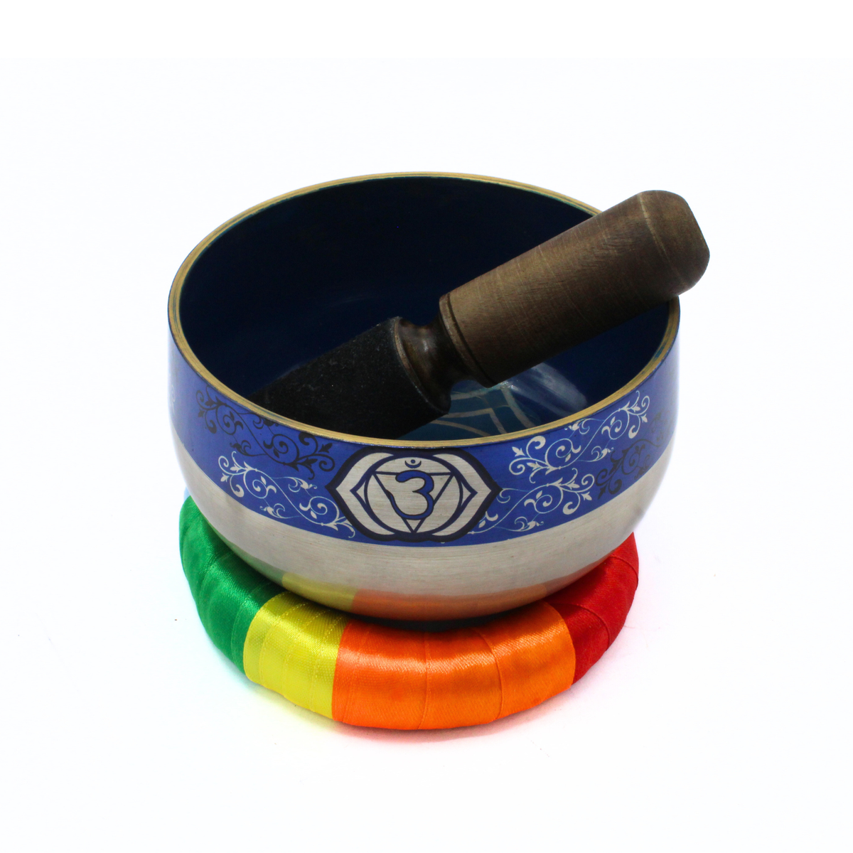 Third Eye Chakra Singing Bowl silver brass - Cobalt blue