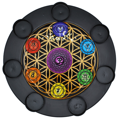 Metal T-Light Holder & Charger Plate 7 Chakras