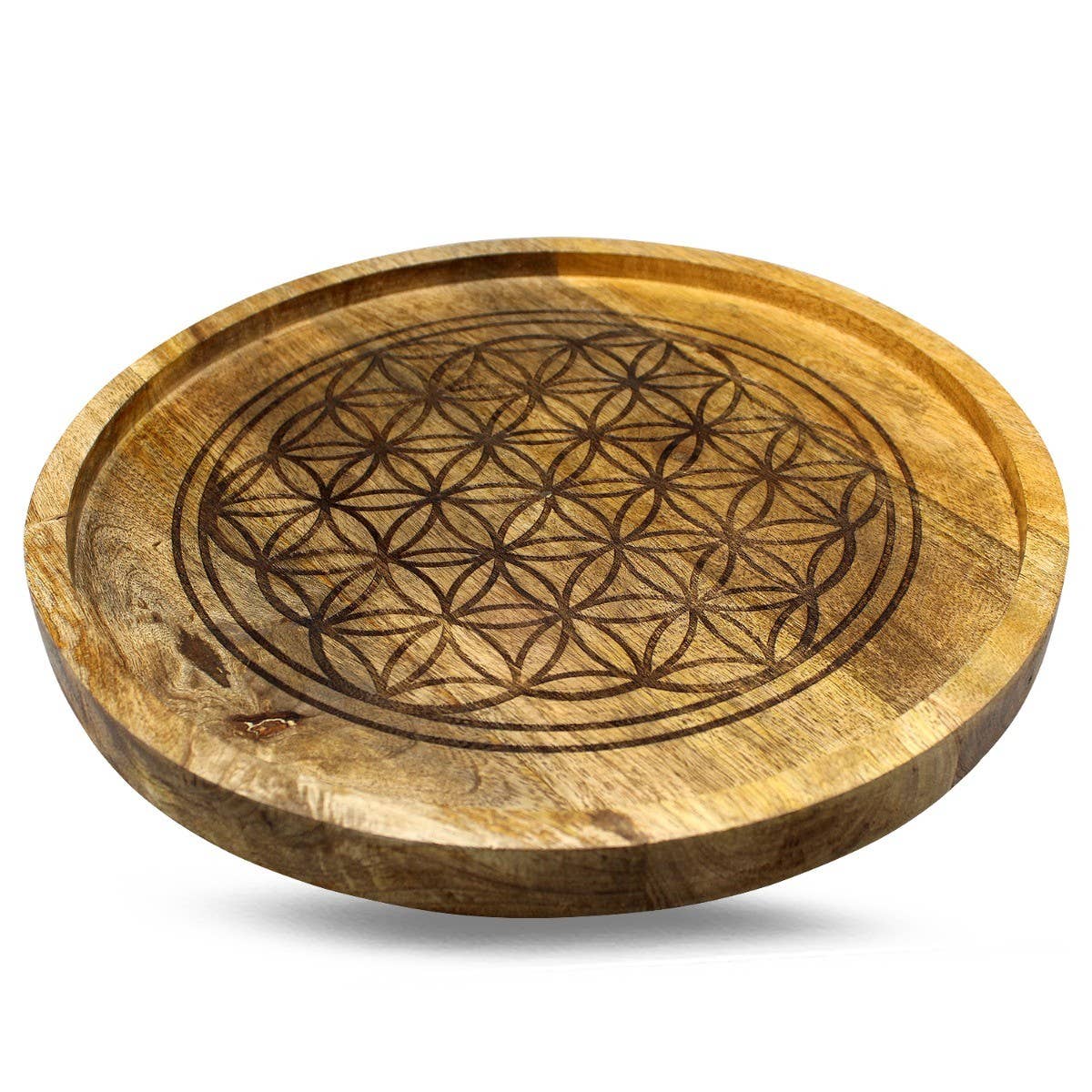 Mango Wood Crystal Grid Tray Flower of Life 30 cm