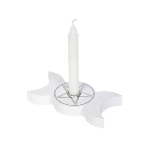 White Triple Moon Spell Candle Holder