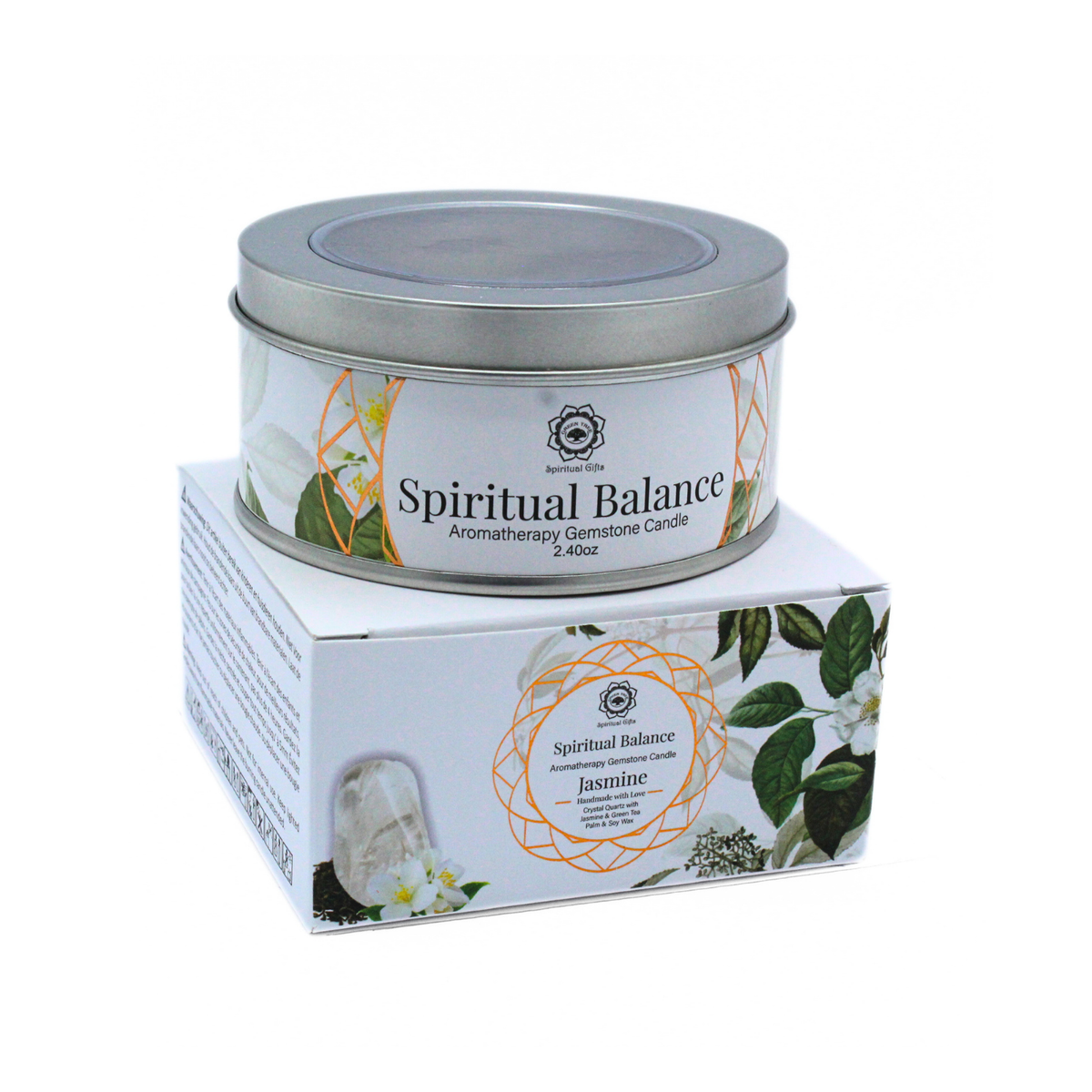 Green Tree Gemstone Candle Spiritual Balance Jasmine 70g