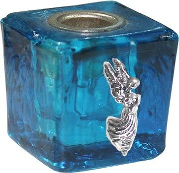 GLASS CUBE MINI CANDLE HOLDER- TURQUOISE-TZADKIEL