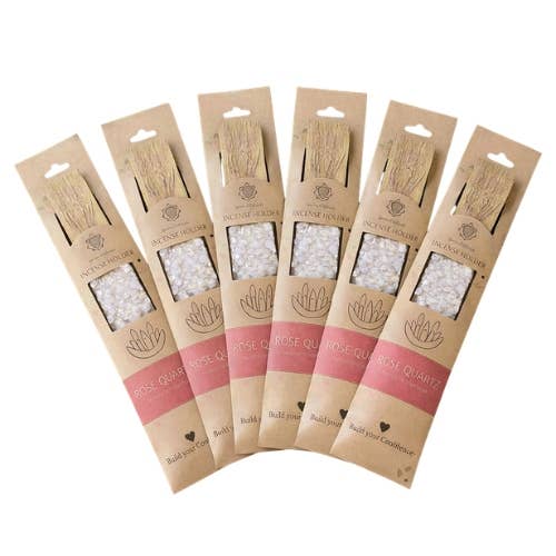 Mango Wood Rose Quartz Incense Holder with Natural chipstones (Set of 6)