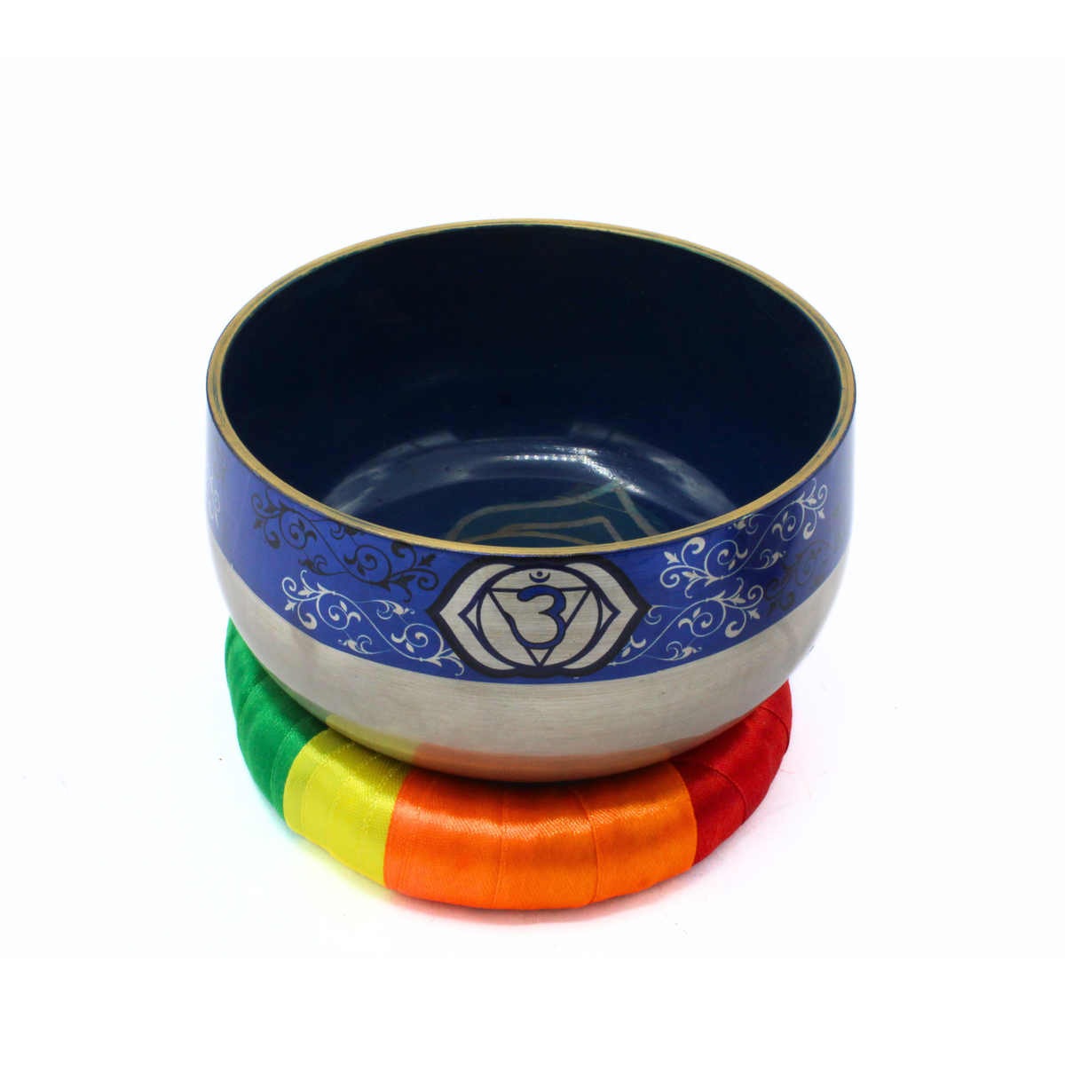Third Eye Chakra Singing Bowl silver brass - Cobalt blue