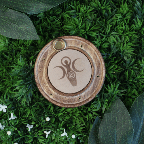 Wooden Incense Burner Crescent Moons & Spiral 10 cm