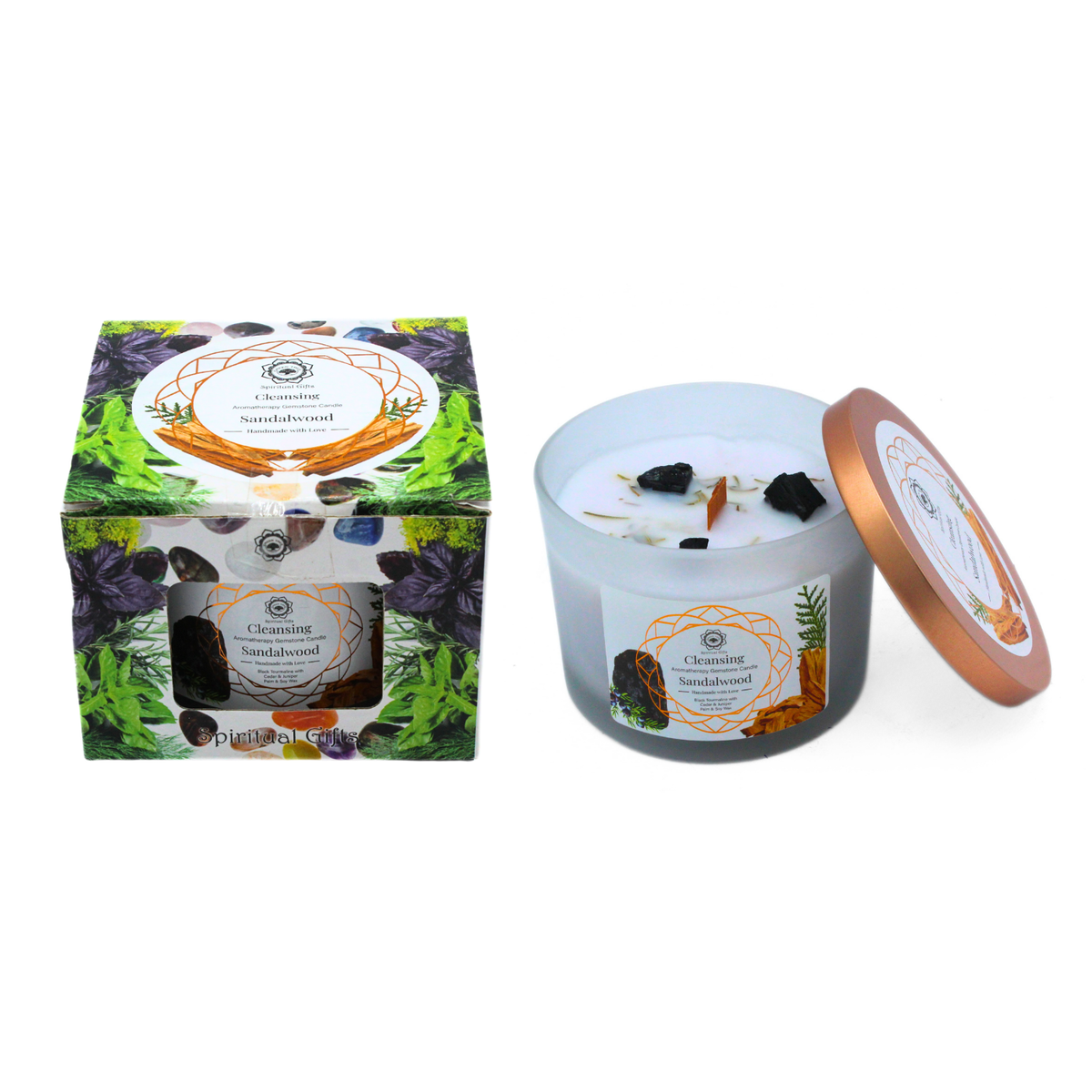 Green Tree Gemstone Candle Cleansing Sandalwood 256g