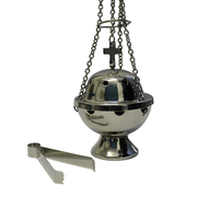 Incense Burner With Chain, Cup & Tong – Nickel Polish