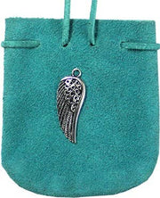 SUEDE POUCH TURQUOISE- ANGEL WING 3.25" x 2.75"