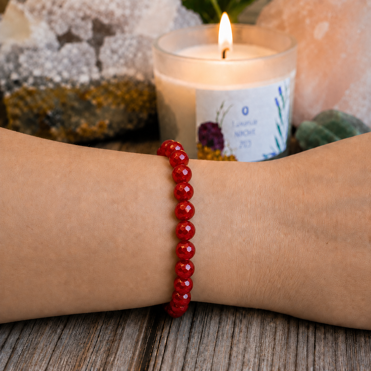 Carnelian Faceted Beads Bracelet 8mm - China