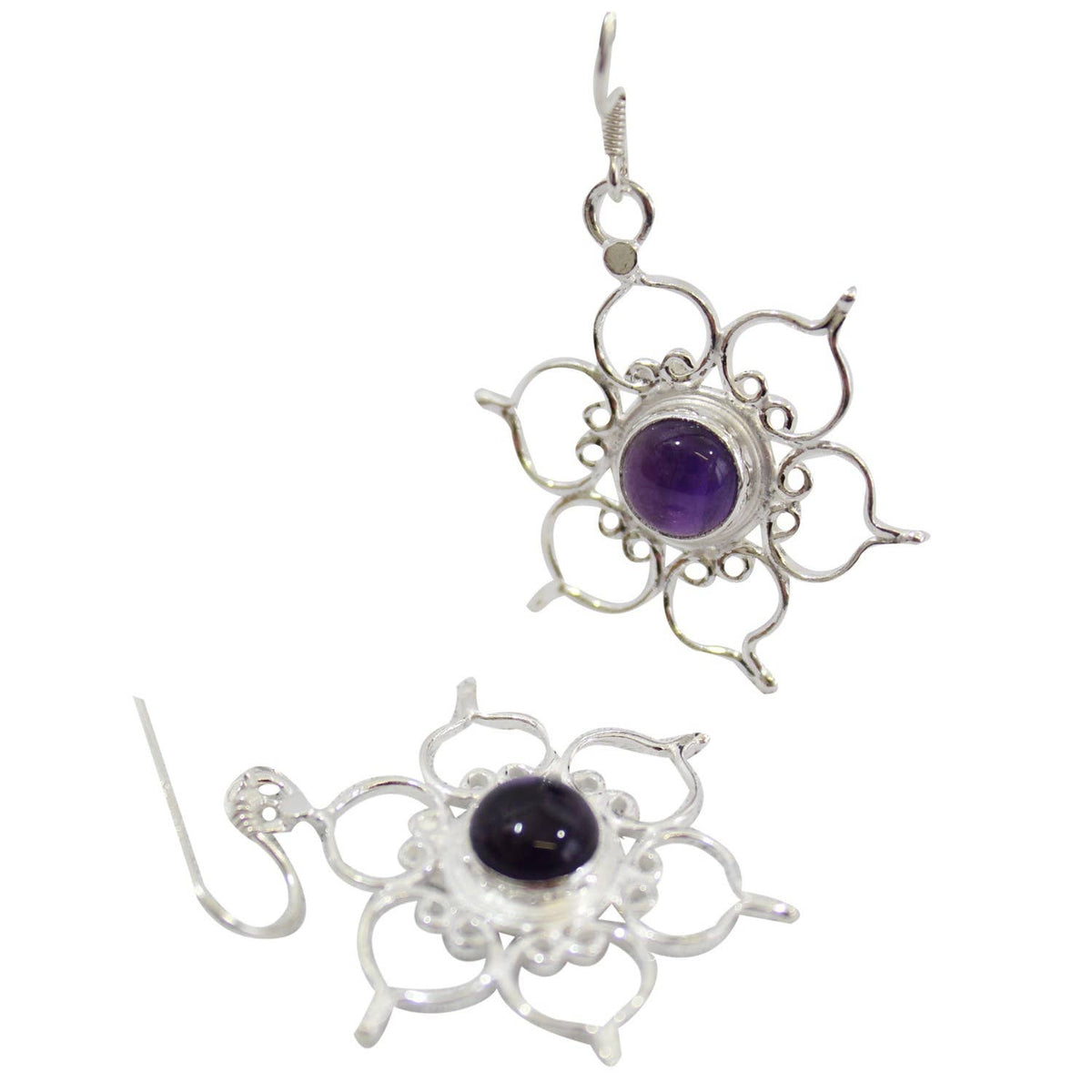 Sterling Silver Earrings Lotus- Amethyst