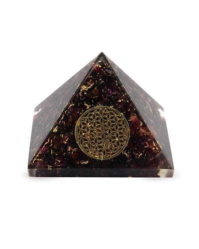 Large orgonite pyramide Garnet Flower of life 40mm