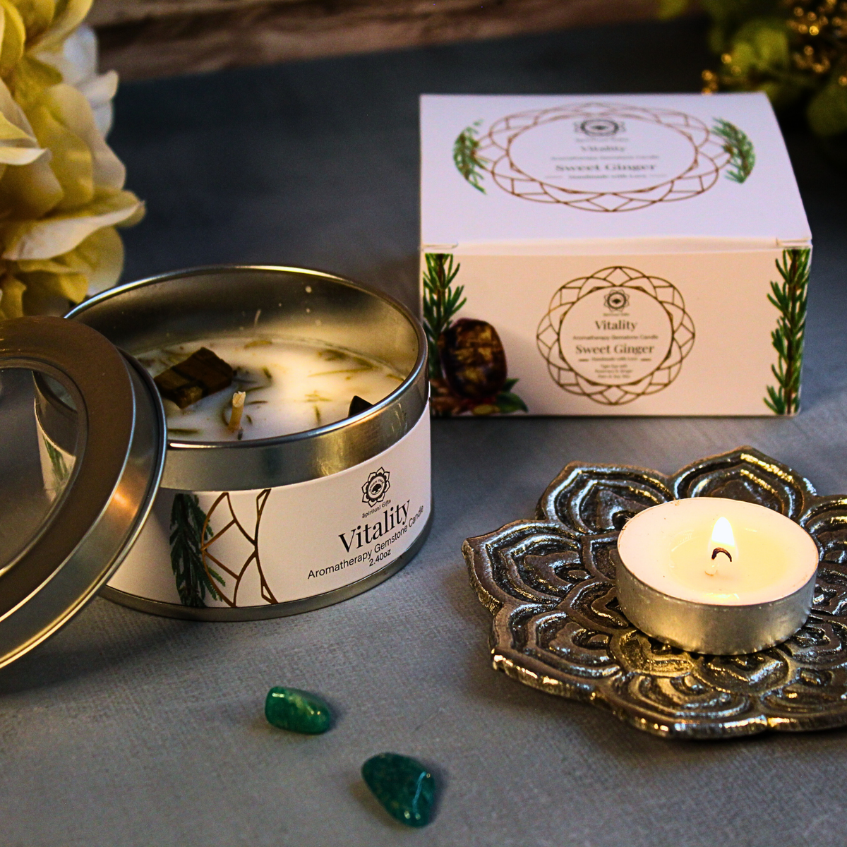 Green Tree Gemstone Candle Vitality Sweet Ginger 70g