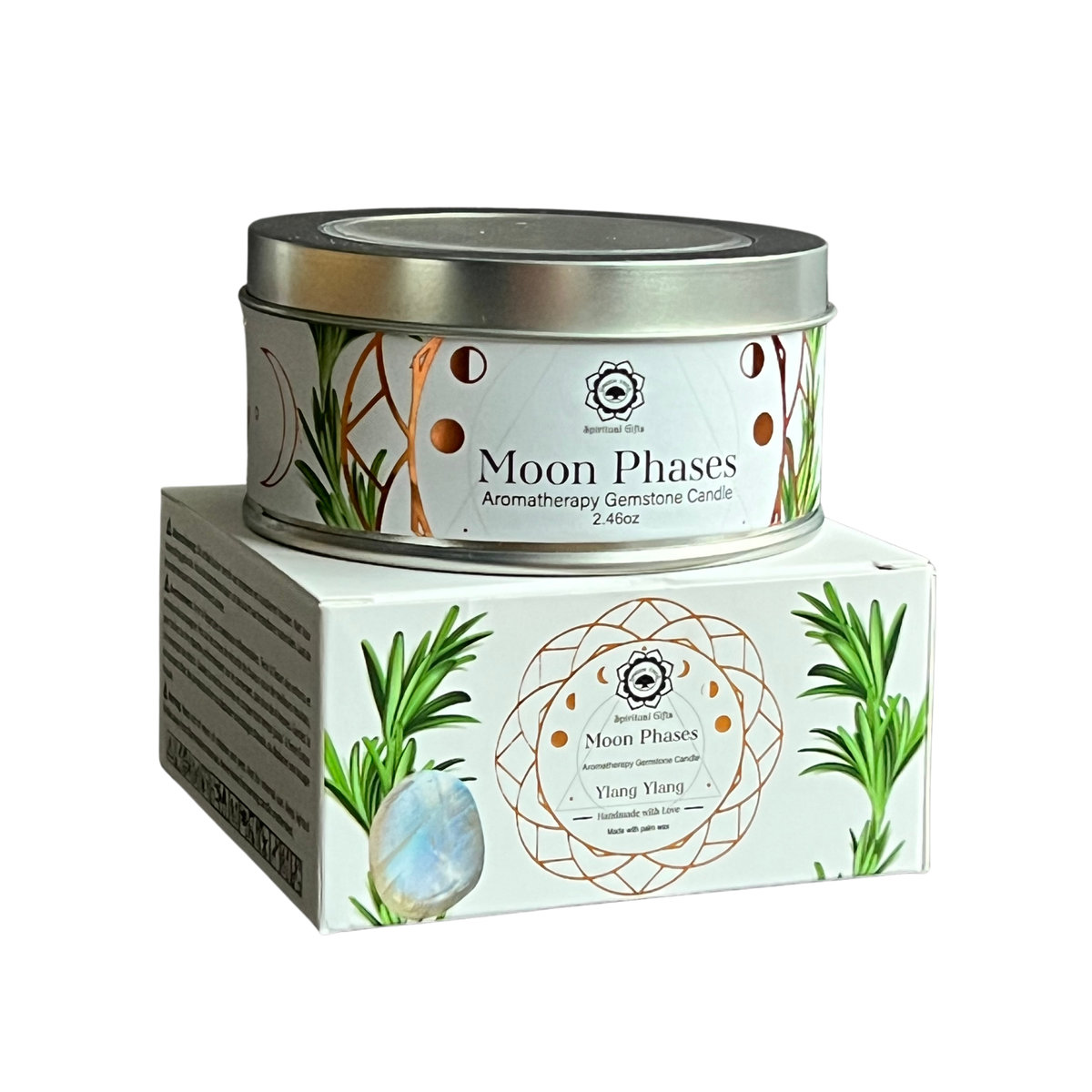 Green Tree Gemstone Candle Moon Phases Rosemary 70g