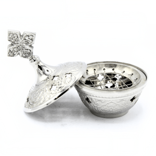Incense Burner and Tong  Nickel (6 cm) Set of 2
