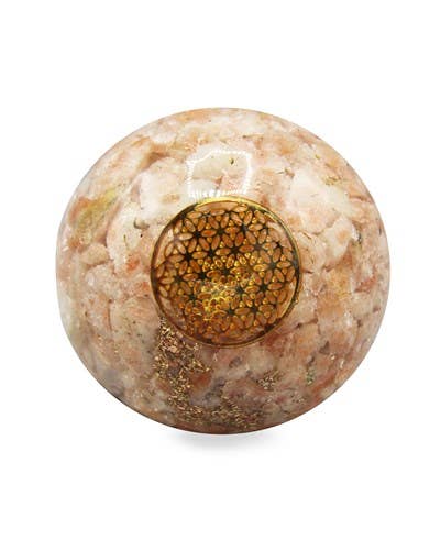 ORGONE SPHERE SUNSTONE INSIDE WITH FLOWER OF LIFE