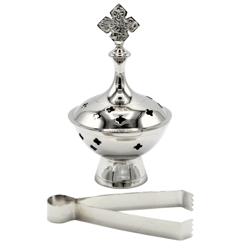 Incense Burner and Tong Nickel Set of 2