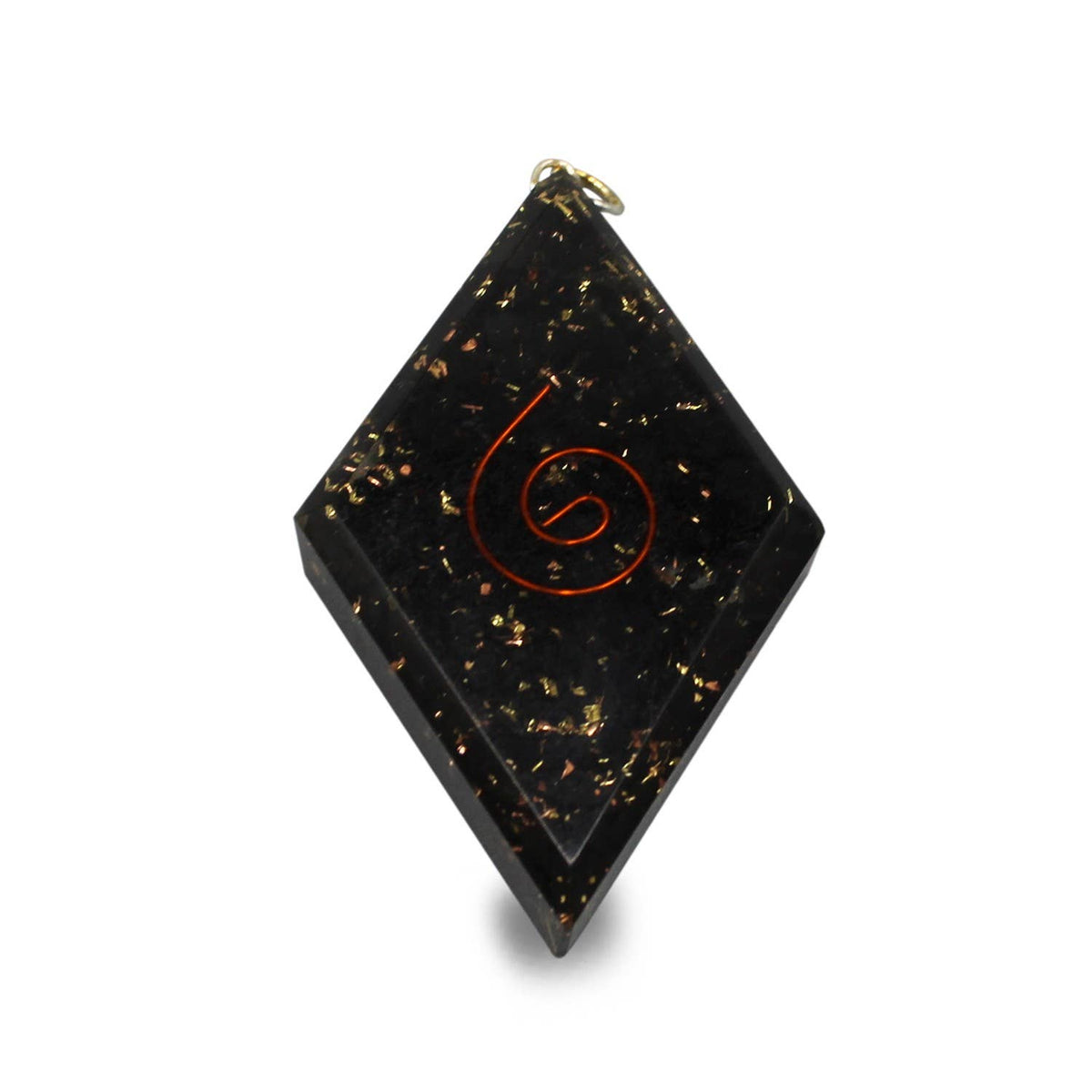 Orgone pendant diamond shaped Black Tourmaline with spiral