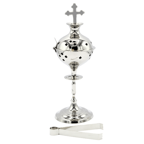 Incense Burner and Tong  Nickel ( 25 cm )