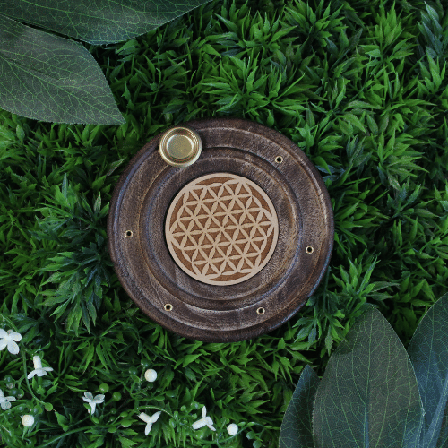 Wooden Incense Burner Flower of Life 10 cm