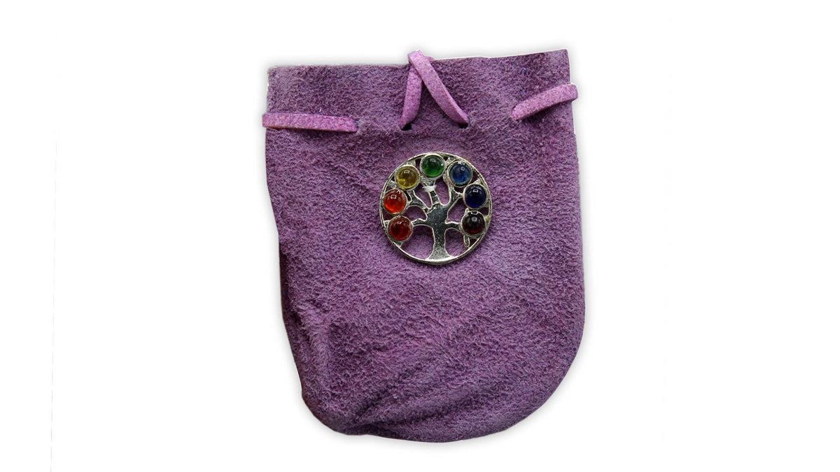 Suede Bag Purple - Charka Tree Of Life  3.25" X 2.75"