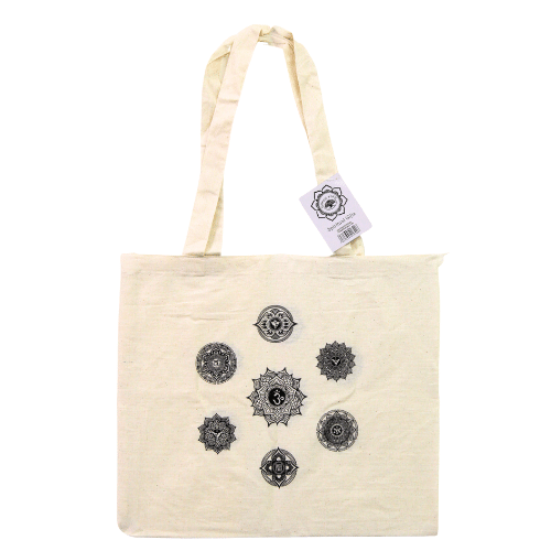 Cotton Tote Bag - Black 7 Chakras 4 pcs