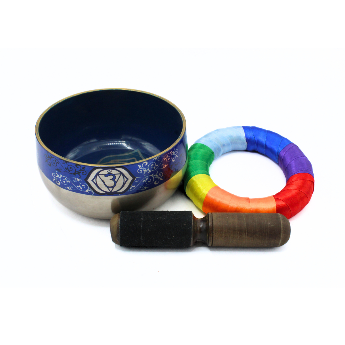 Third Eye Chakra Singing Bowl silver brass - Cobalt blue