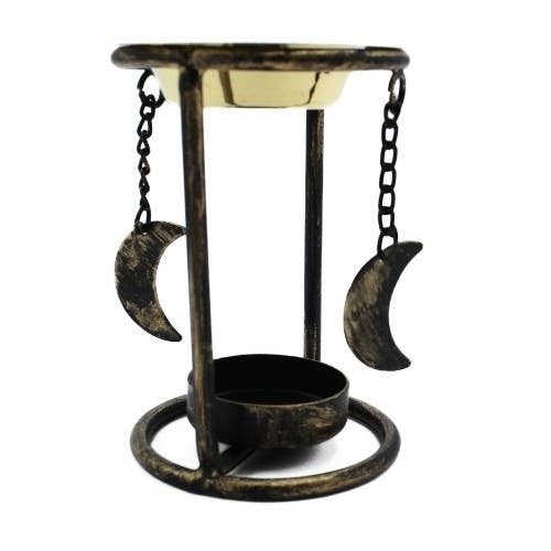 Iron Oil Burner Crescent Moons - Gold Antique finish, 10 cm
