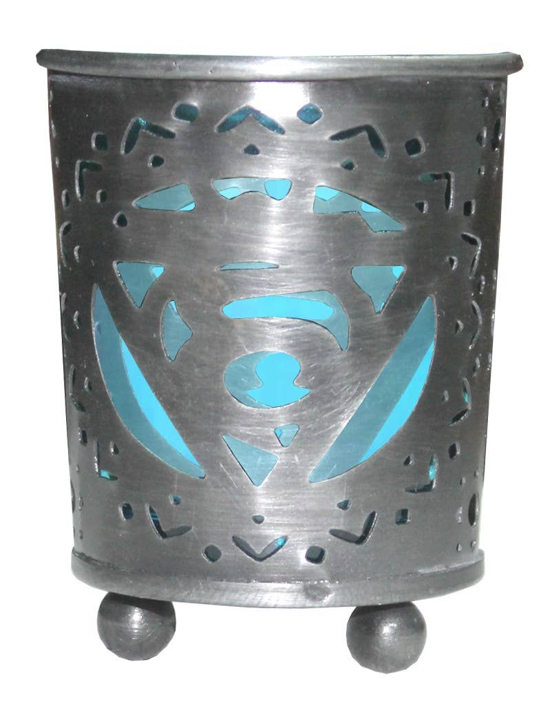 Chakra Votive Holder Blue Glass Insert - Throat