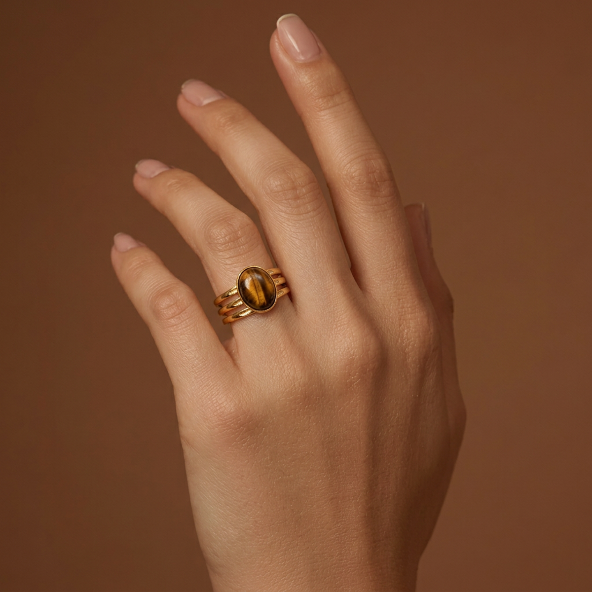 Stainless Steel Trident Ring Tiger Eye