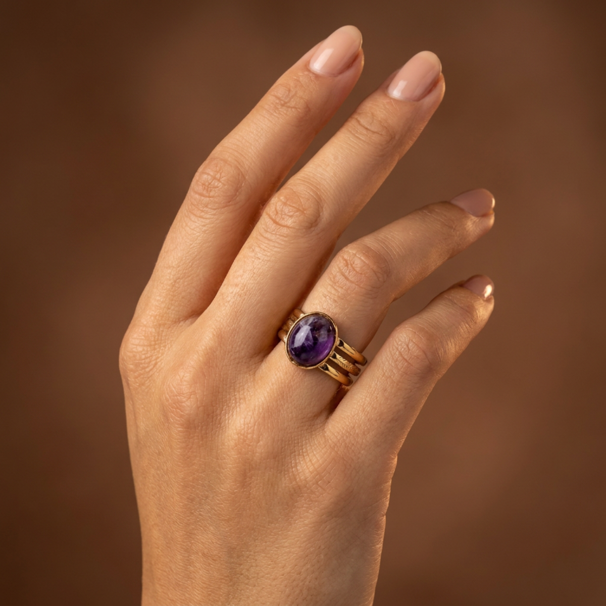 Anello a tridente in acciaio inossidabile con ametista
