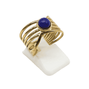 Anillo abierto Golden de acero inoxidable con lapislázuli