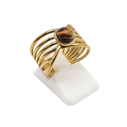 Anello aperto Golden in acciaio inossidabile con occhio di tigre