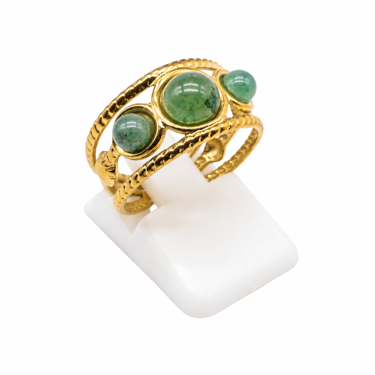 Stainless Steel Triple Ring Green Aventurine