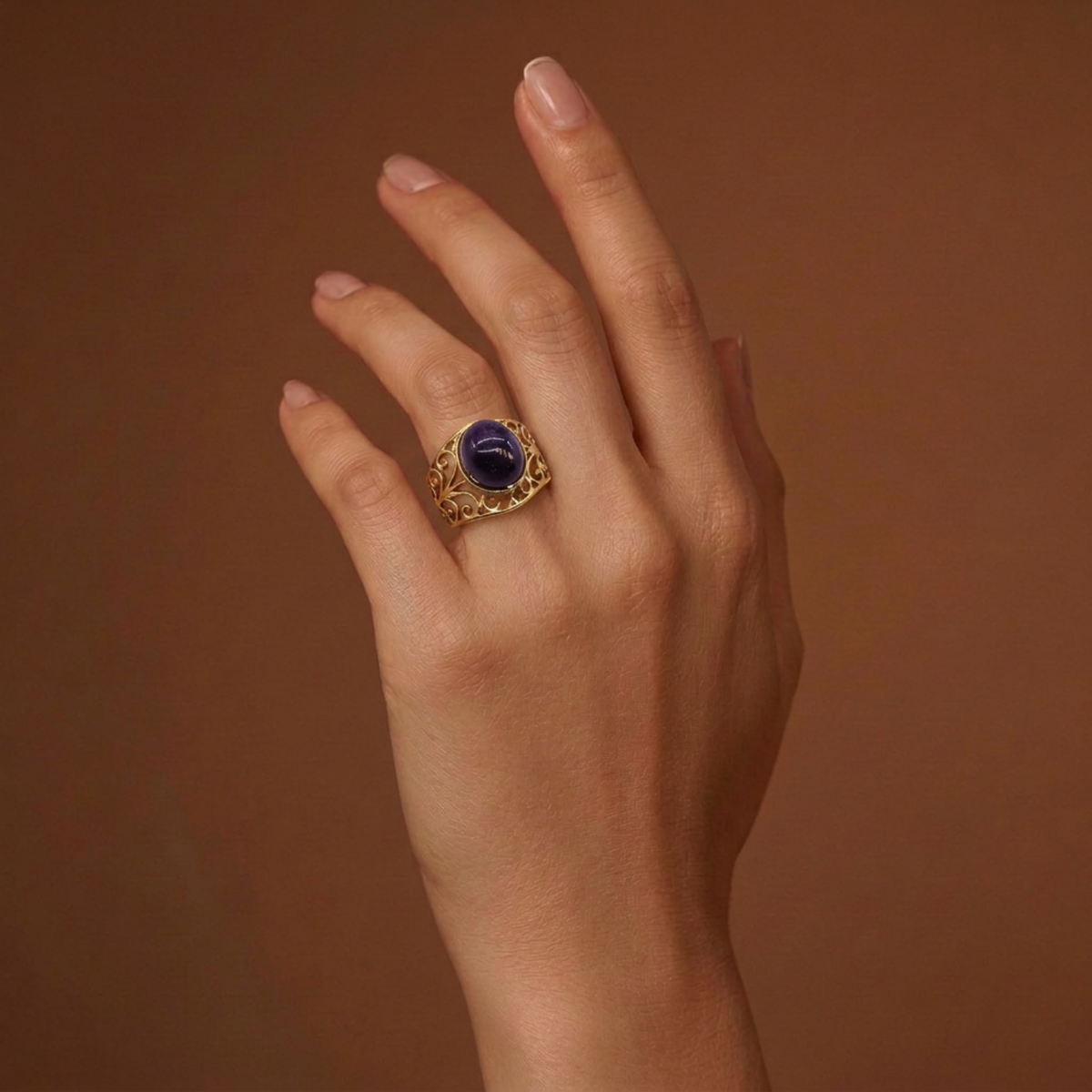Anello aperto in acciaio inossidabile con ametista