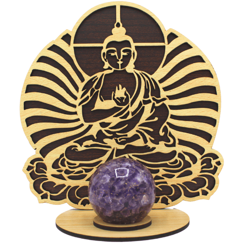 Wooden Sphere Holder Buddha