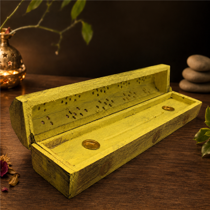 Yellow Wooden Incense box 30cm