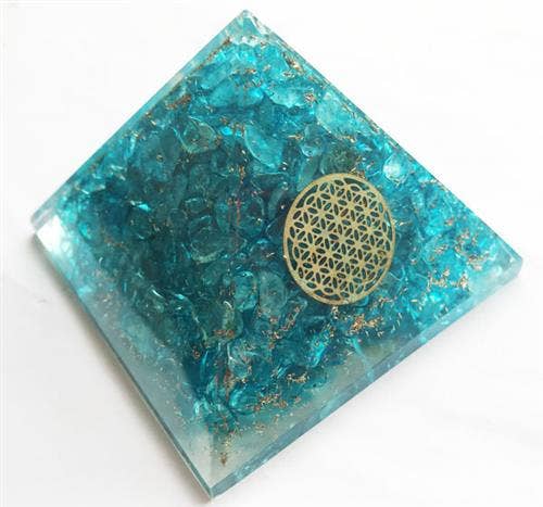 Large Orgonite pyramid Blue Topaz Flower of Life