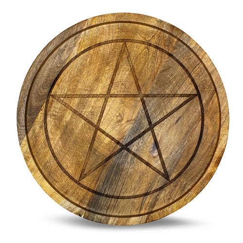 Mango Wood Crystal Grid Tray Pentagram 30 cm