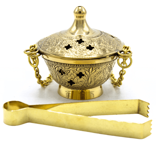 Incense Burner and Tong  Brass ( 8 cm )