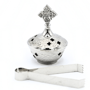 Incense Burner and Tong  Nickel (6 cm) Set of 2