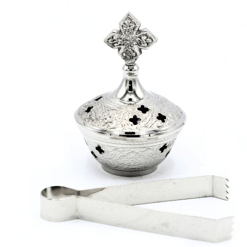 Incense Burner and Tong  Nickel (6 cm) Set of 2
