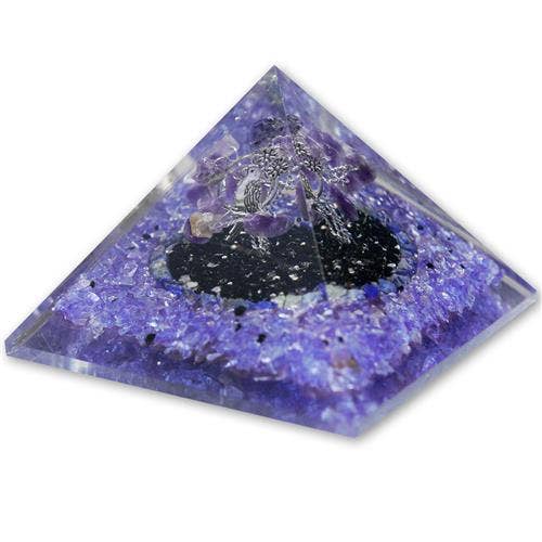 Amethyst Inside Tree Orgone Pyramid With Sparrow