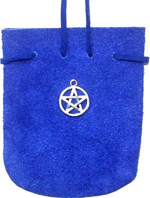 SUEDE POUCH ROUNDED WITH STRAP COBALT- PENTACLE 3.25" x 2.75