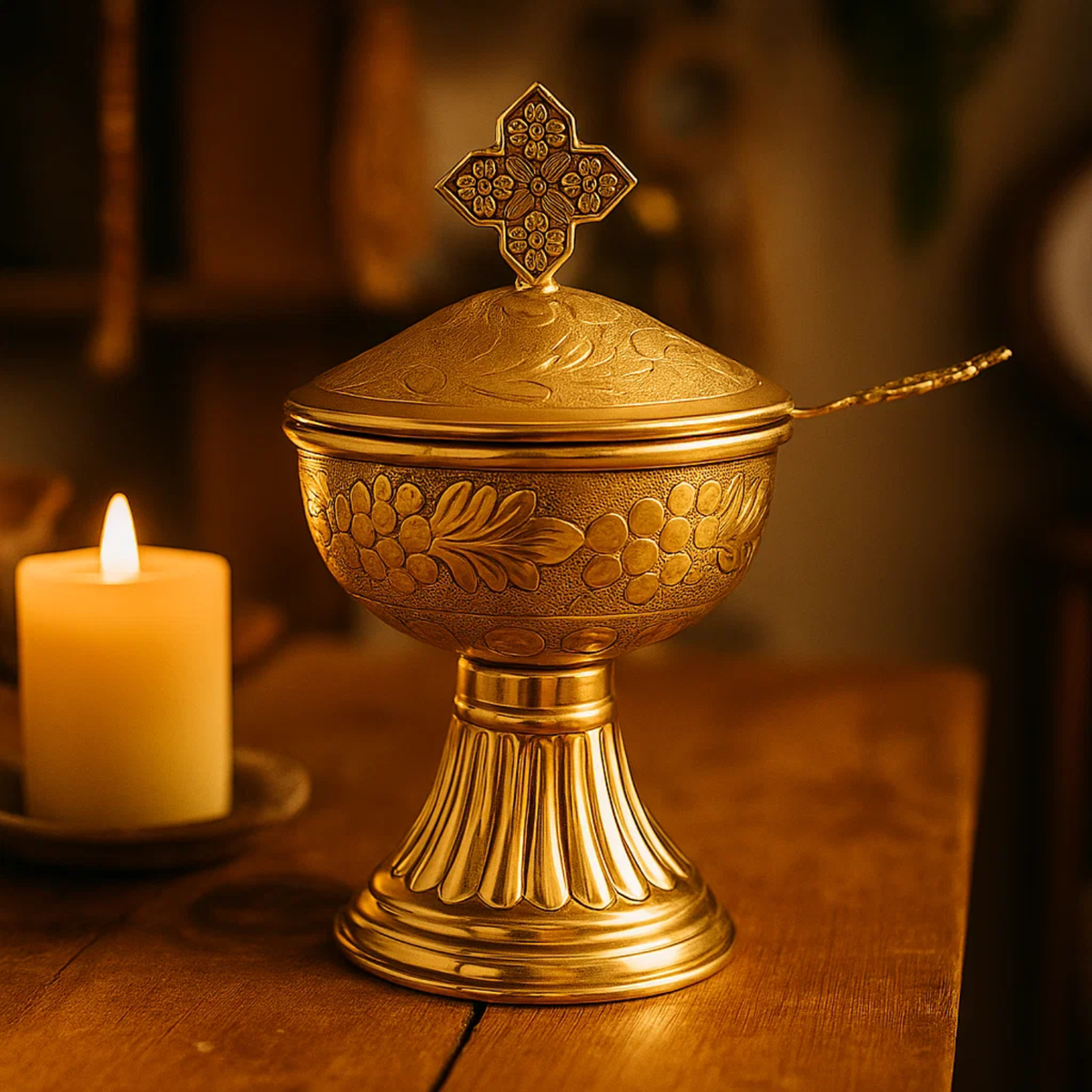 Incense Cup w/spoon 5'' x ''3 - Brass Polish