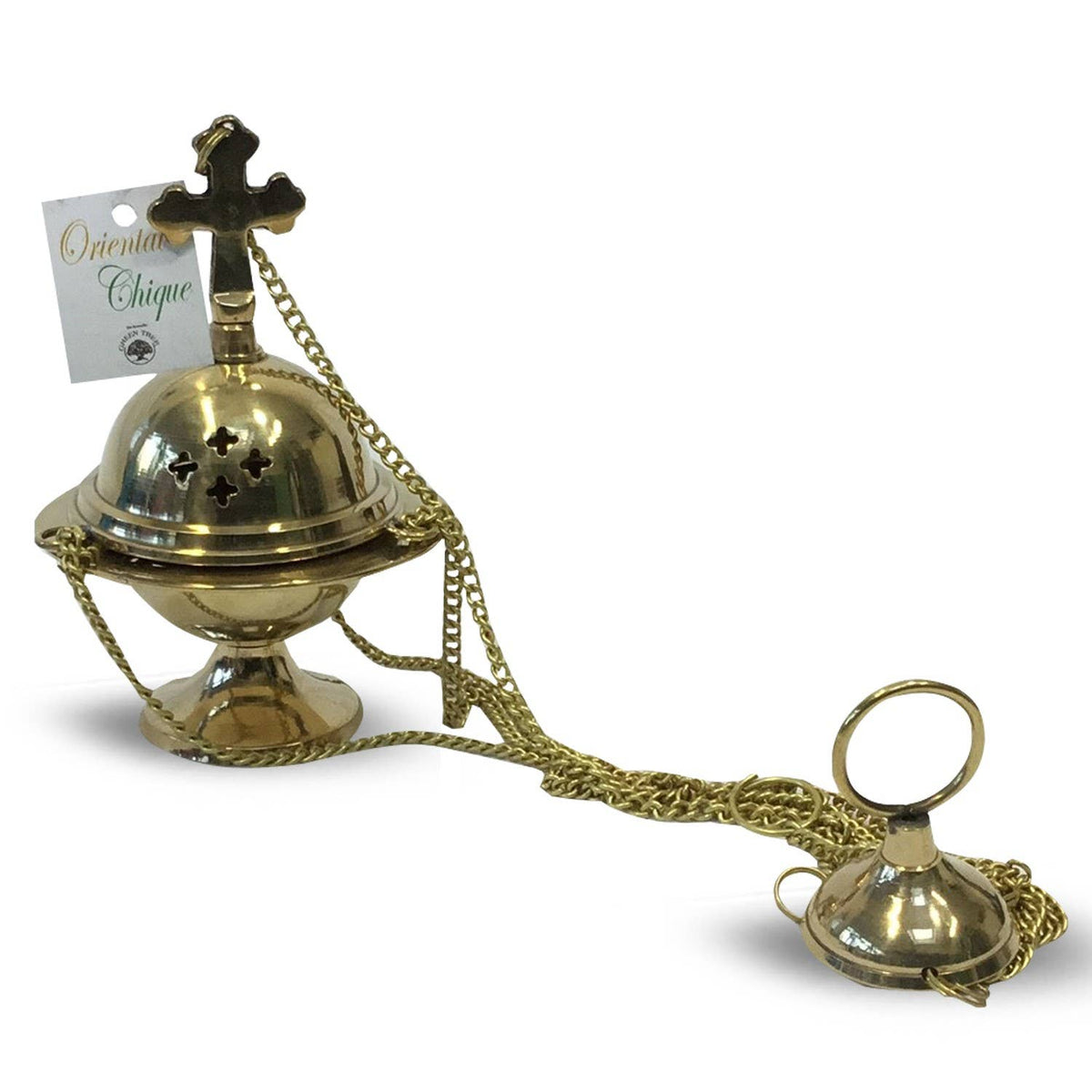 Brass Hanging Incense Burner with Cross (10cm)